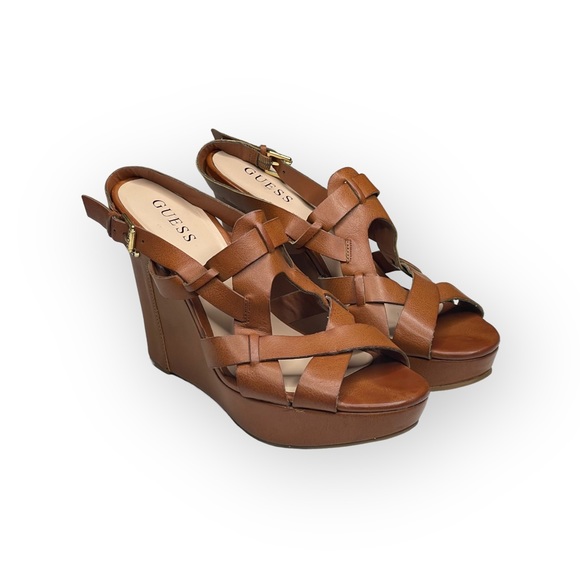 Guess ❤︎ Marini Strappy Platform Wedge Sandals ❤︎ Saddle Vegan Leather ❤︎ 10M - Picture 9 of 16